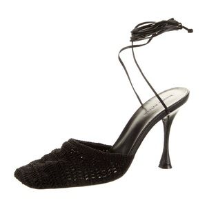 Black Magda Butrym Crochet Knit Ankle Wrap Heels Size 40